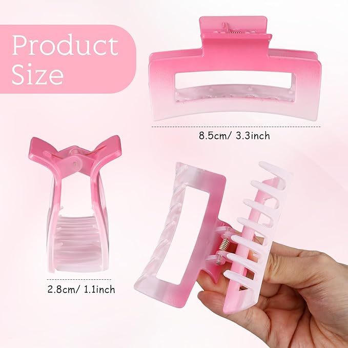 XunYee 100 Pcs Hair Claw Clips Bulk Large Square Jaw Headwear Clips Set for Women Nonslip Rectangle Hair Accessories Clip for Girl Women Gifts Beauty(3.4'',Sweet Colors)