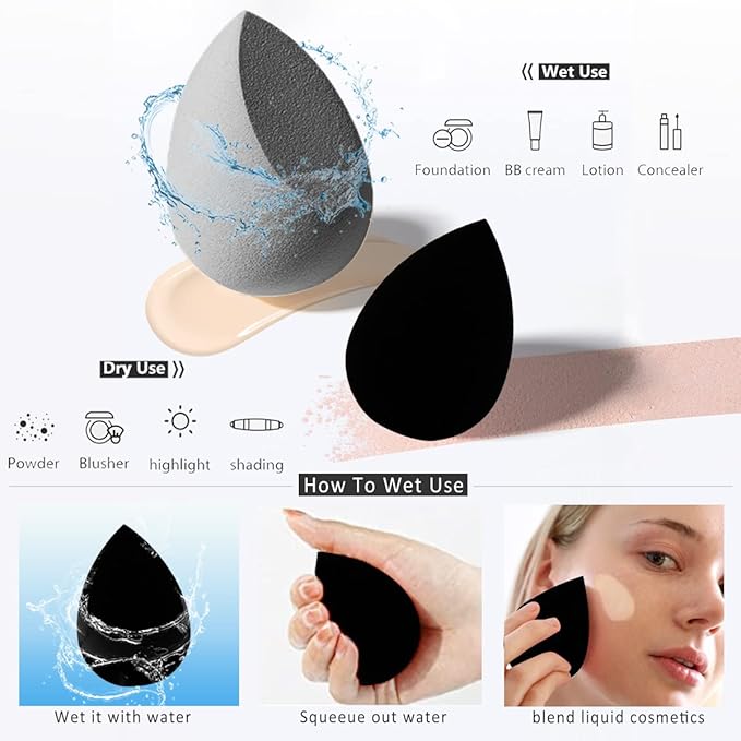 Makeup Sponges Set - Beauty sponges Blending Blenders with 1 Holder and Egg Case, Flawless for Cream, Powder and Liquid (Black, 4Pcs+1Holder+ case)