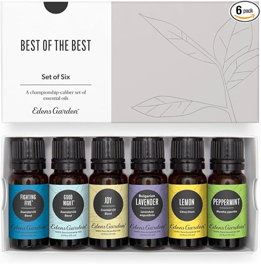 Edens Garden Essential Oils Best of The Best 6 Set – 100% Pure Therapeutic Grade Aromatherapy Oil: Fighting Five, Good Night, Joy, Lavender, Lemon & Peppermint - for Diffusers & Home, 10 ml/ 6 Pack