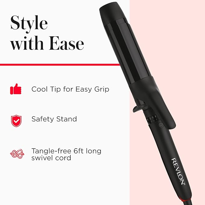 REVLON SmoothStay Coconut Oil Infused Hair Curling Iron - Barrel Curling Iron 1 ½ Inch for Loose Curls, Shinier, Visibly Smoother Hair (1 ½ in)