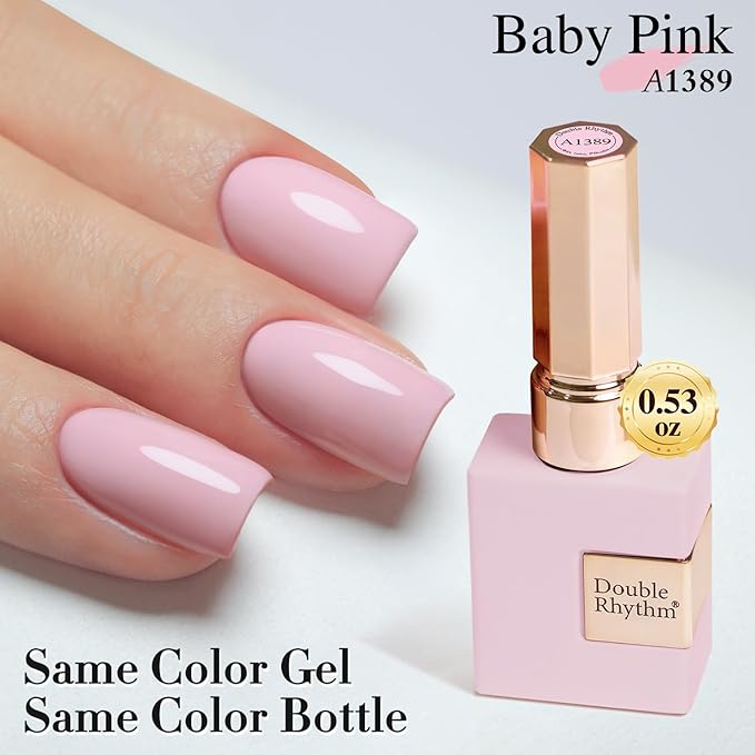 Double Rhythm 15ML Gel Nail Polish Pure Sheer Same Color Same Bottle Soak Off Gel Polish Art Manicure Salon DIY at Home for Women (Creamy Pink-A1389)
