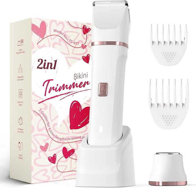 Electric Razor for Women Men - Wet Dry Shave, Waterproof Bikini Trimmer, Pubic Hair Removal Shaver with Hypoallergenic Ceramic Blades, Facial & Body Groomer, USB Recharge, Birthday Gifts - White