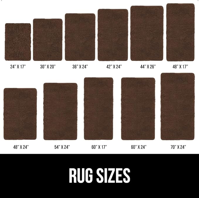 GORILLA GRIP Bath Rug Mat 48x24, Thick Soft Absorbent Chenille, Quick Dry Microfiber Mats, Rubber Backing Washable Shower Floor Rugs, Bathmat Runner, US Designed Bathroom Home Decor Accessories Brown