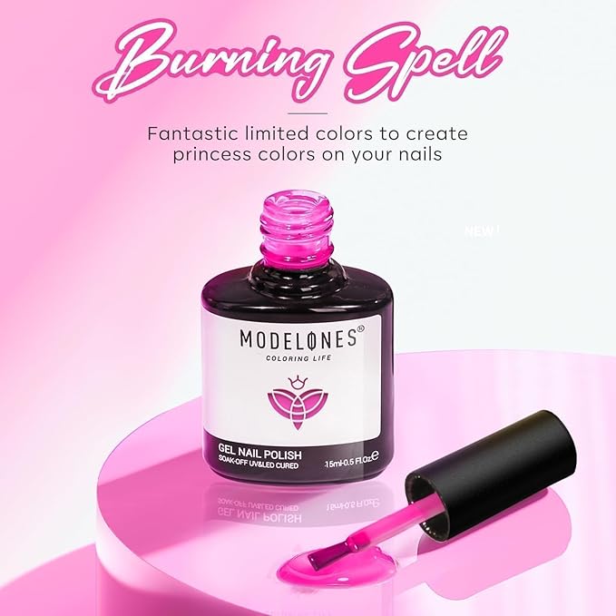 modelones Summer Vibrant Gel Nail Polish, 1Pcs 15 ML Hot Pink Neon Gel Nail Polish Fluorescent Polish Soak Off LED Nail Art DIY Salon Gift for Nail Manicure