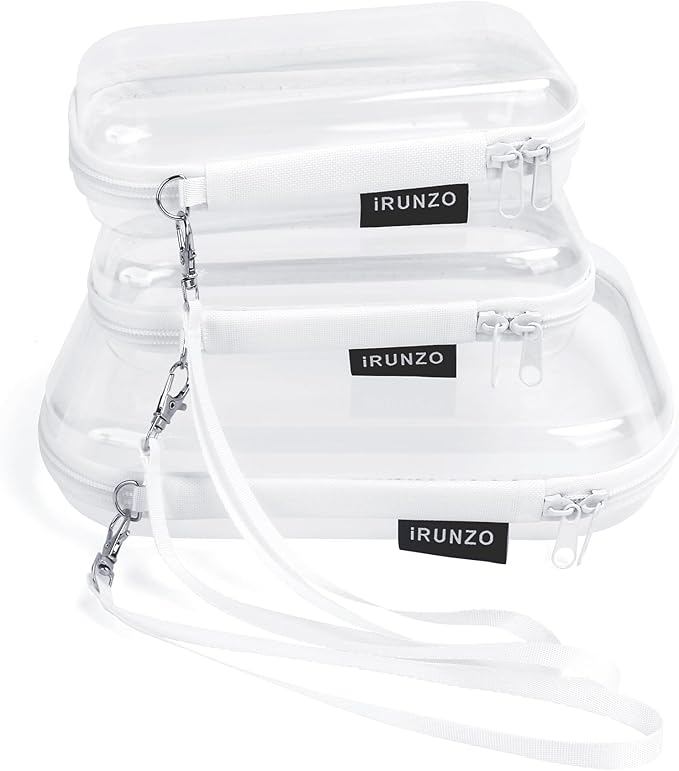 3 PCS Clear Hard Shell Zipper Case With Handle Strap，Clear Plastic Waterproof Cosmetic Makeup Bags Toiletry Pouches for Travel With Double Zipper，Kid's Toy Storage Organizer Bins Box