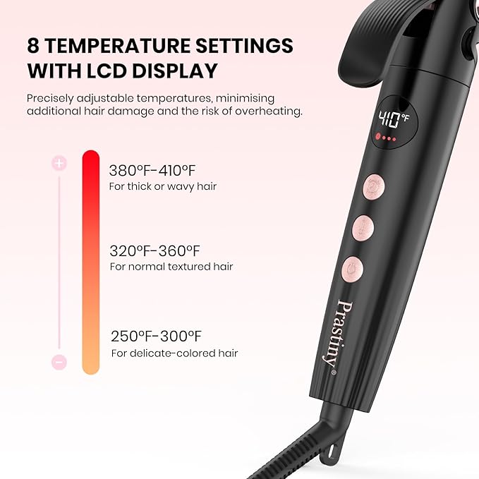 Parstiny Dual Voltage Curling Iron: Home &Travel hair curler with Smart Timer - beginners & Stylists - 1.25 Inch ceramic curling iron Up to 410℉ with LCD & Stand - medium/long hair SGS Certified