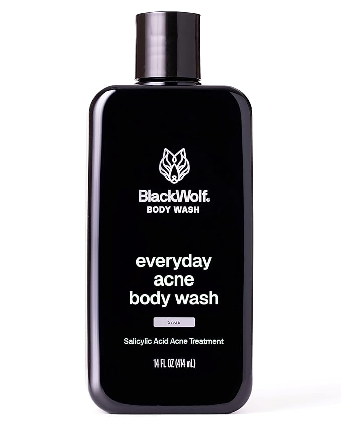 Black Wolf Salicylic Acid Body Wash for Men - 14 Fl Oz Men's Body Acne Wash - Charcoal Helps Reduce Acne Breakouts & Cleanse Your Skin - Full Coverage & Deep Clean Treatment - Men's Bodywash