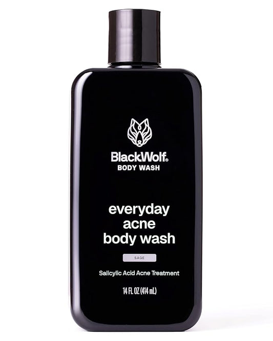 Black Wolf Salicylic Acid Body Wash for Men - 14 Fl Oz Men's Body Acne Wash - Charcoal Helps Reduce Acne Breakouts & Cleanse Your Skin - Full Coverage & Deep Clean Treatment - Men's Bodywash