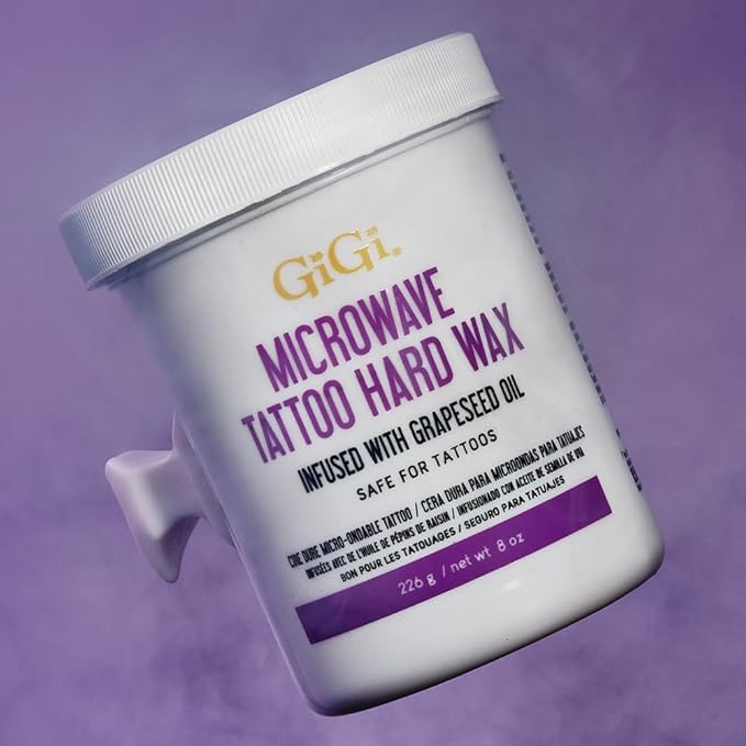 GiGi Microwave Tattoo Hard Wax for Hair Removal - Grapeseed Oil-Infused Safe for Tattoos, No Strips Needed, 8 oz
