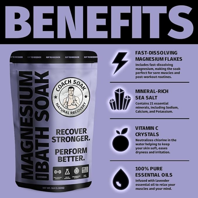 Coach Soak Recovery Bath Soak and Magnesium Lotion with MSM Lavender Bundle