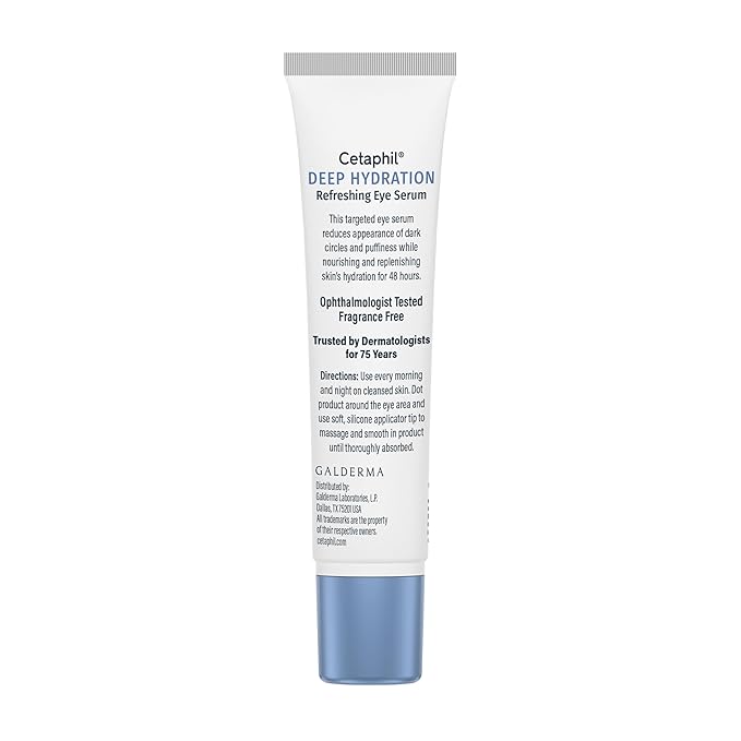 CETAPHIL Deep Hydration Refreshing Eye Serum, 0.5 fl oz, 48Hr Hydrating Under Eye Cream to Reduce the Appearance of Dark Circles, With Hyaluronic Acid, Vitamin E & B5 (Packaging May Vary)