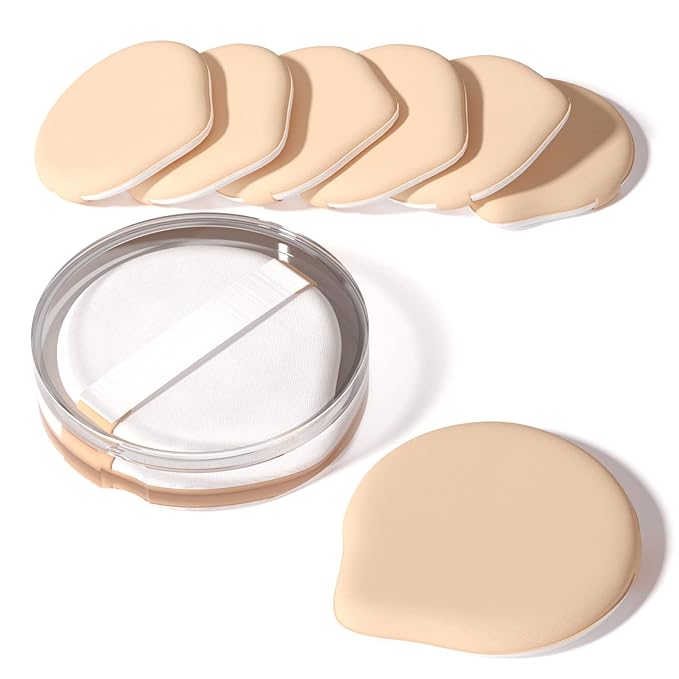 MOHOPE 8Pcs Air Cushion Makeup Puffs for Foundation with Portable Box, No Latex Blending Sponge for Liquid, Cream, Foundation and Powder, Teardrop Powder Puff, Honey Beige