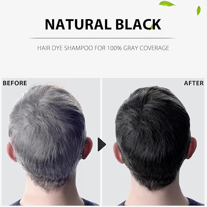 Instant Black Hair Shampoo, 3 in 1 Natural Hair Dye Shampoo with Herbs, Cover Greys Hair for Men & Women, Permanent Hair Color - Ammonia Free 400ml (Black)