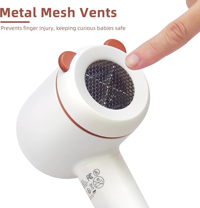 YALICE Kids Hair Dryer, Travel Small Hair Dryer for Children, Mini Ionic Quiet Kids Blow Dryer with ALCI Safety Plug, 3 Speed Settings, Anti-Scald, Kids Birthday Gift for Baby Hair Accessories, Khaki