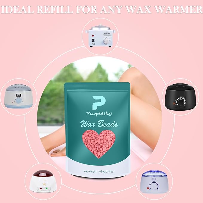 Wax Beads for hair removal- 3lb Hard Wax Professional Beans - Low Termperature Stripless Melting Wax for Body, Leg, Bikini Back, Nose, Upper Lip, Facial, Underarm - Brazilian Painless Waxing