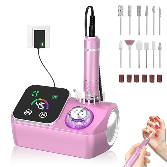 Professional Electric Nail Drill E-File Machine - 45,000 RPM Corded Nail Drills Kit with Low Noise & LED Display for Shaping, Removing & Polishing Acrylic Gel Nails for Salon Home