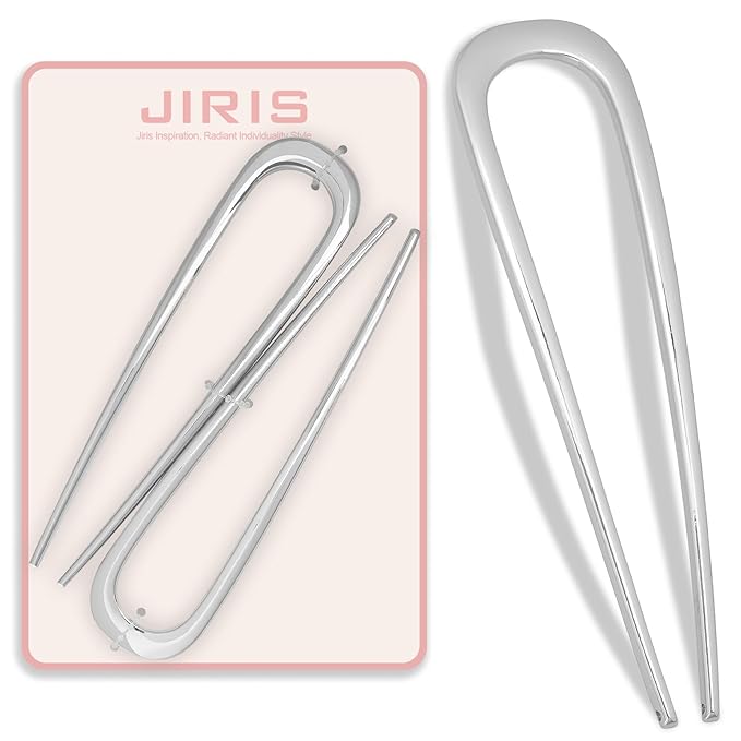 2PCS 5.5Inch French Hair Pins Large U-Shaped Pins for Women and Girls Fashion Metal Hair Pin French Twist Hair Pins for Buns, Updos,Stylish and Functional(set3-silver)