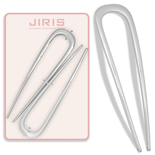 2PCS 5.5Inch French Hair Pins Large U-Shaped Pins for Women and Girls Fashion Metal Hair Pin French Twist Hair Pins for Buns, Updos,Stylish and Functional(set3-silver)