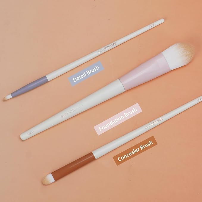 Colorful 3-PCS Foundation Brush Set with Latex-Free Makeup Sponge and Travel Pouch-Soft,Cruelty-Free Synthetic Bristles, Brushes for Foundation, Concealer, and Detail Application