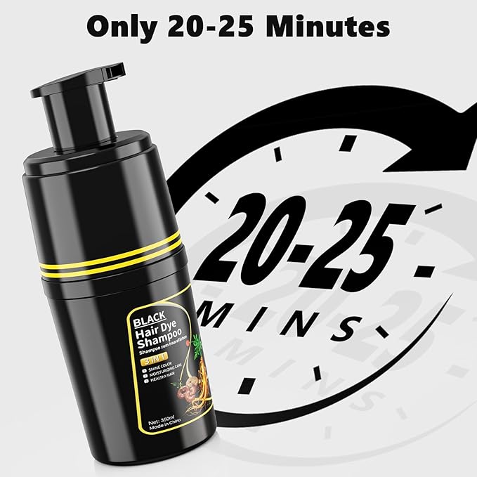 Black Hair Dye Shampoo 3 in 1, Herbal Ingredients Hair Color Shampoo for Cover Grey Hair, Hair Dye for Men and Women