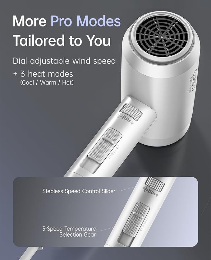 Hair Dryer with Diffuser, CONFU Blow Dryer for Curly Hair for Women Men, 21000PRM Travel Hair Dryer, Portable Lightweight Fast Drying Negative Ion Hairdryer for Home & Travel