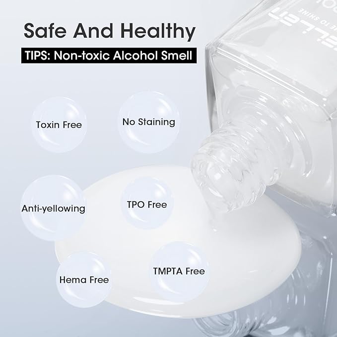 GELLEN Clear Nail Polish Base Coat, Calcium-Formula Nail Base Coat Strengthener Strengthens Nails, Anti-yellowing, Quick Air Dry, No UV Gel, Hema Free, Non-toxic, No Chip, Long Lasting, Protect Nails