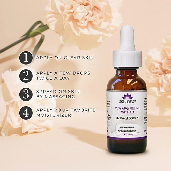 SKIN DEVA 20% Argireline Serum with Matrixyl 3000 Pure Hyaluronic Acid Serum For Face Deep Wrinkle Reducer Anti Aging Tones Skin and Stimulates Collagen Peptides Serum For Face
