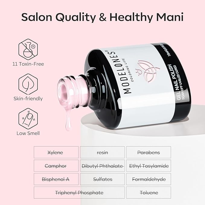 modelones Milky Pink Gel Nail Polish, 15 ML Nude Pink Tones Baby Pink Bubble Bath Nail Art Translucent Jelly Polish Design for Women Girl Nail Lovers Gift Salon DIY Summer Gel Manicure
