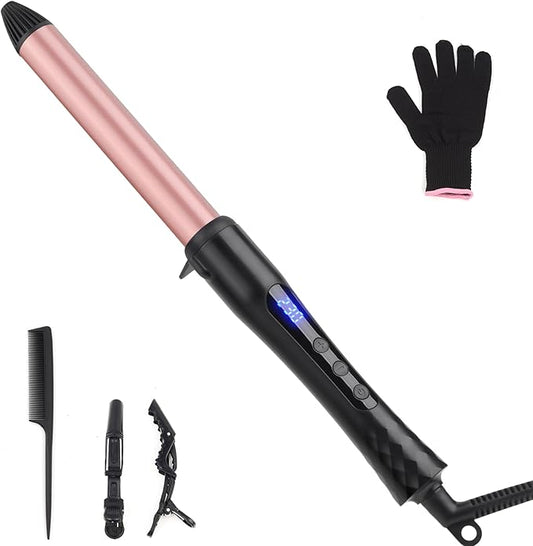 Curling Iron, 25mm Ceramic Curling Wand with Adjustable Temperature for Long & Short Hair, Professional Hair Curler with Glove, Dual Voltage
