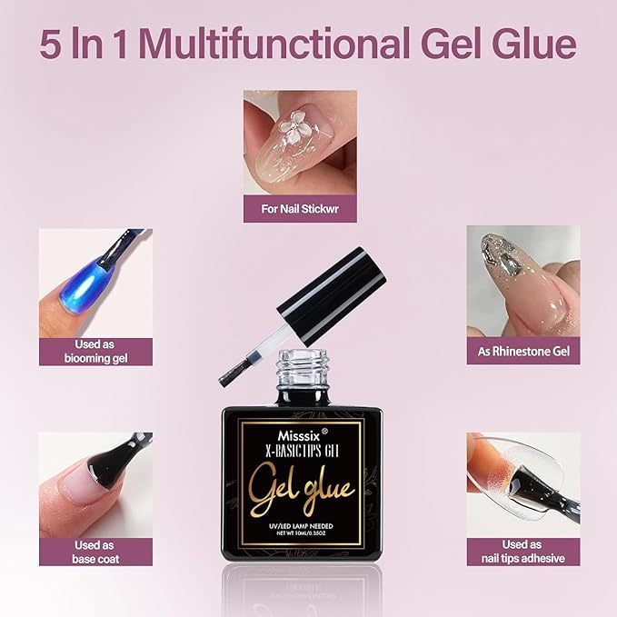 Misssix Medium Almond Gel Nail Tips Kit, 216Pcs Pre Etched Clear Fake Nails, Full Cover False Nail 9-in-1 Gel Glue and Portable Mini U V Nail Lamp for Women 12 Sizes