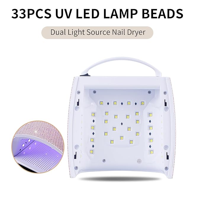 48W Cordless UV LED Nail Lamp,Rechargeable Gel Nail Dryer with Handle Nail Art Manicure Tools for Home and Salon (Pearl Pink Diamond)