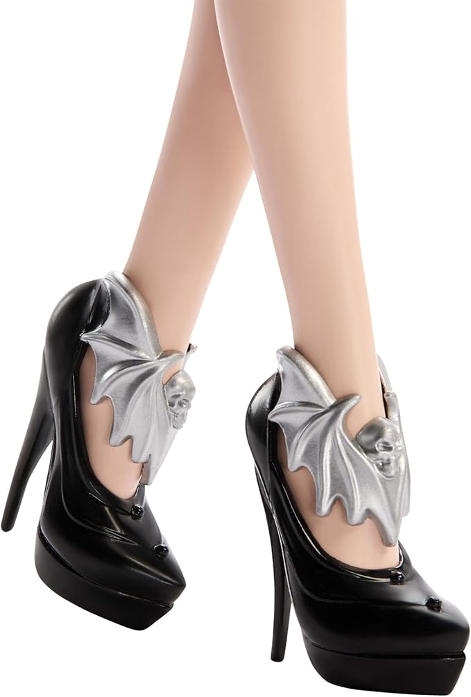 Monster High Doll, Elvira, Mistress of The Dark Collectible in Black Faux Leather Dress with Silvery Batwing Cape and Premium Accessories (Amazon Exclusive)