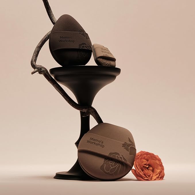 Rose Tatami Makeup Sponge Set,Double-Sided Flat-Edge Shape Rubycell for Liquid Foundations, Non-Absorbent & Fast Blending,Soft, Fluffy & Bouncy, 2 Beauty Puffs &Storage Case