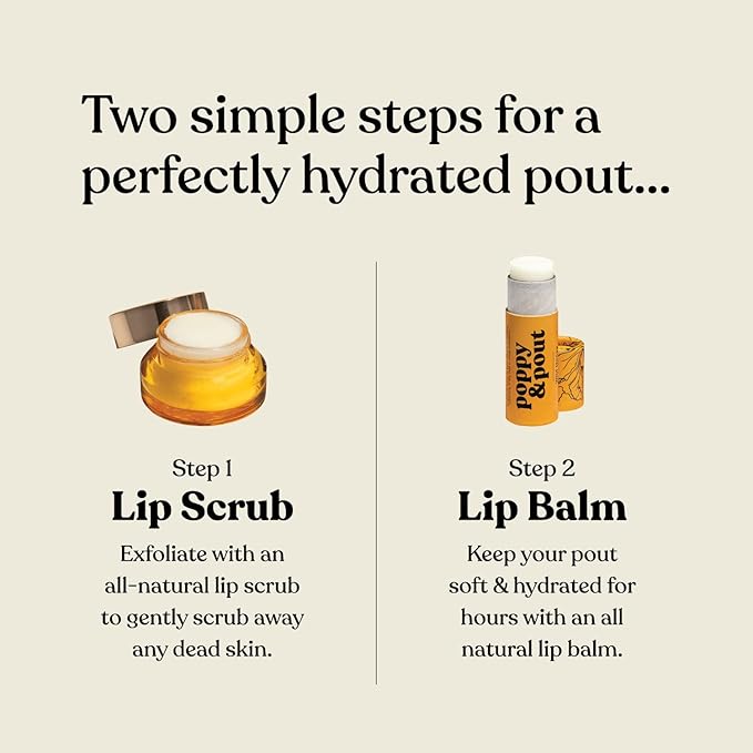 Poppy & Pout Lip Care Set | Lip Balm & Scrub | Sustainable Cardboard Tubes & Glass Jars, All Natural, Beeswax, Coconut Oil, Cruelty Free, Exfoliating & Moisturizing Lip Treatment (Wild Honey)