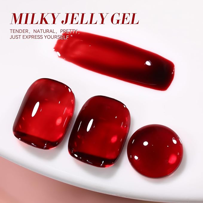 Born Pretty Jelly Burgundy Gel Nail Polish Blood Wine Red Gel Polish Translucent Halloween Christmas Nail Gel Soak Off Hema-Free Gel Polish U V Light Cure for Nail Art DIY 15ML