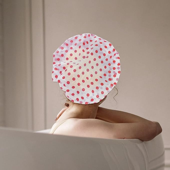 3PCS Shower Caps, Elastic Reusable Waterproof Plastic Shower Cap for Women Ladies Spa Salon Red