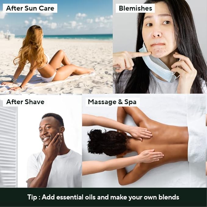 AROMATICA Organic Aloe Vera Gel (2 packs), After Sun Care and Sunburn Relief with Pure Aloe Vera Gel Face&Hair, Sun Burn Moisturizer EWG Verified (10.14oz/300ml)