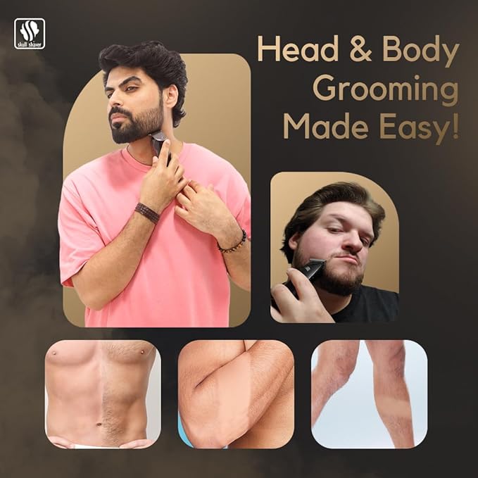 Skull Shaver Pitbull Gold PRO Electric Razor & Baby Beast Trimmer - Premium Cordless Electric Shaver for Men - for Wet & Dry Shaving - Features LED Battery Display - Comes with Travel Pouch