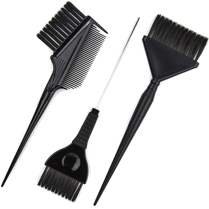 Hair Dye Brush Set - 3 Tint Brushes for Hair Color and Treatments - Extra Wide Brush - Pintail Brush - Emperor Brush - Variety Set Salon Color Brushes (Black)