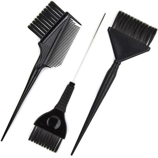 Hair Dye Brush Set - 3 Tint Brushes for Hair Color and Treatments - Extra Wide Brush - Pintail Brush - Emperor Brush - Variety Set Salon Color Brushes (Black)