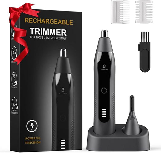 Ear and Nose Hair Trimmer for Men, 2025 Professional Painless USB Rechargeable Eyebrow & Facial Electric Hair Trimmer for Men Women, Powerful Motor, Dual Edge Blades, IPX7 Waterproof, Cool Gray