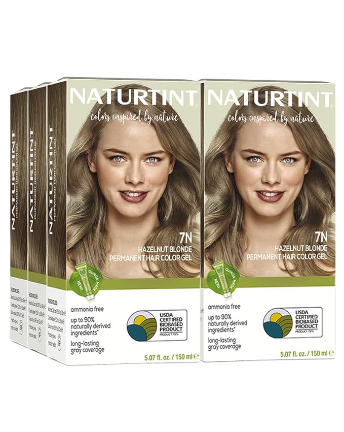 Naturtint 7N Hazelnut Blonde Permanent Hair Color (Pack of 6), Ammonia Free, Vegan, Cruelty Free, up to 100% Gray Coverage, Long Lasting Results (Packaging may vary)