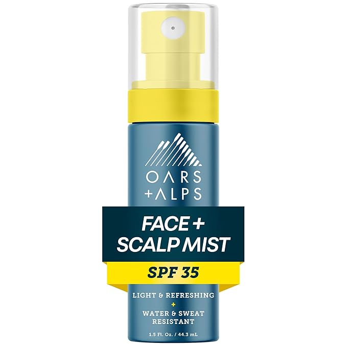 Oars + Alps Face & Scalp Sunscreen Spray Mist, SPF 35 Facial & Hair Sunscreen, Infused with Aloe Vera + Cucumber, Water & Sweat Resistant, Summer Splash Scent, 1.5oz