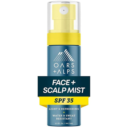 Oars + Alps Face & Scalp Sunscreen Spray Mist, SPF 35 Facial & Hair Sunscreen, Infused with Aloe Vera + Cucumber, Water & Sweat Resistant, Summer Splash Scent, 1.5oz