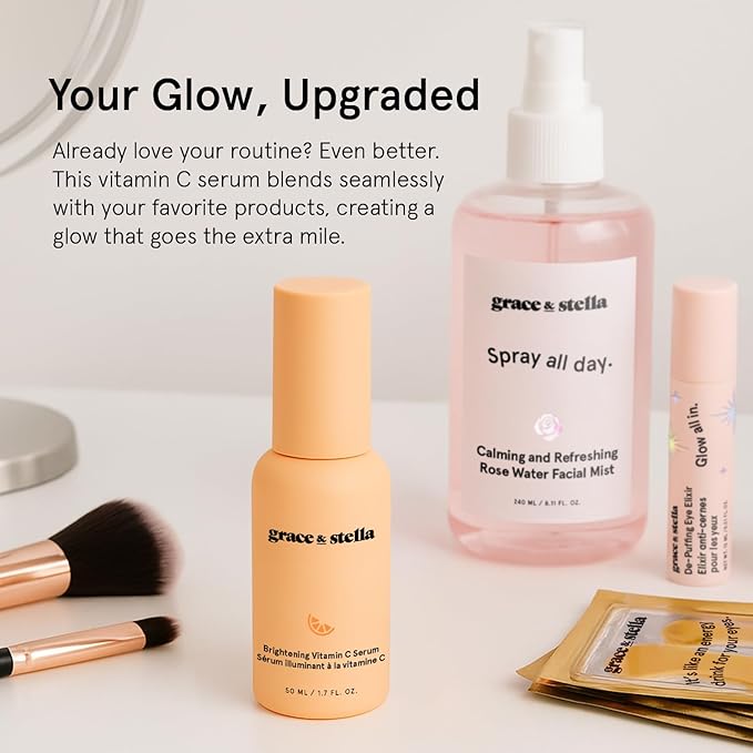 grace & stella Vitamin C Serum for Face (50ml /1.7 fl oz)- Brightening Vitamin C for Face with Hyaluronic Acid Serum To Reduce Dullness & Dark Spots - Vegan Skincare