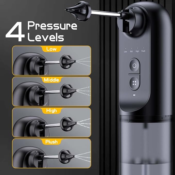 Ear Wax Removal, 4 Pressure Settings Electric Ear Irrigation System, Electric Ear Wax Cleaner with IPX7 Waterproof, 6 Nozzles, 1 Cleaning Basin, USB Rechargeable, Safe for All, Easy to Use