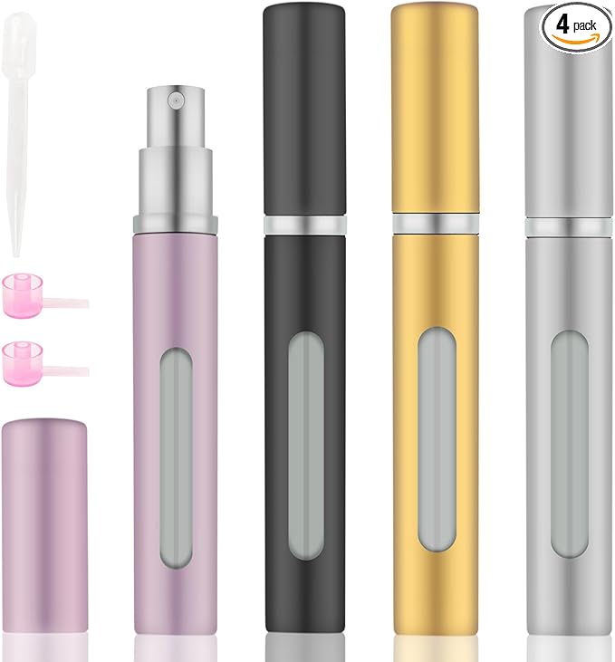 4pcs Mini Perfume Travel Bottle, Perfume Atomiser Refillable, 5ML Spray Bottles, Portable for Travel Holiday, Outdoor Activities and Business