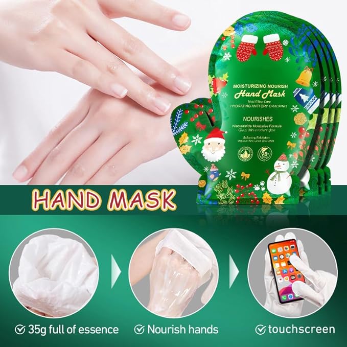 LAKSMI Christmas Hand Foot Masks Set for Women Teen Girls Selfcare Spa Stocking Stuffers Hydrating Repair Moisturizing Gloves Socks (10PCS)