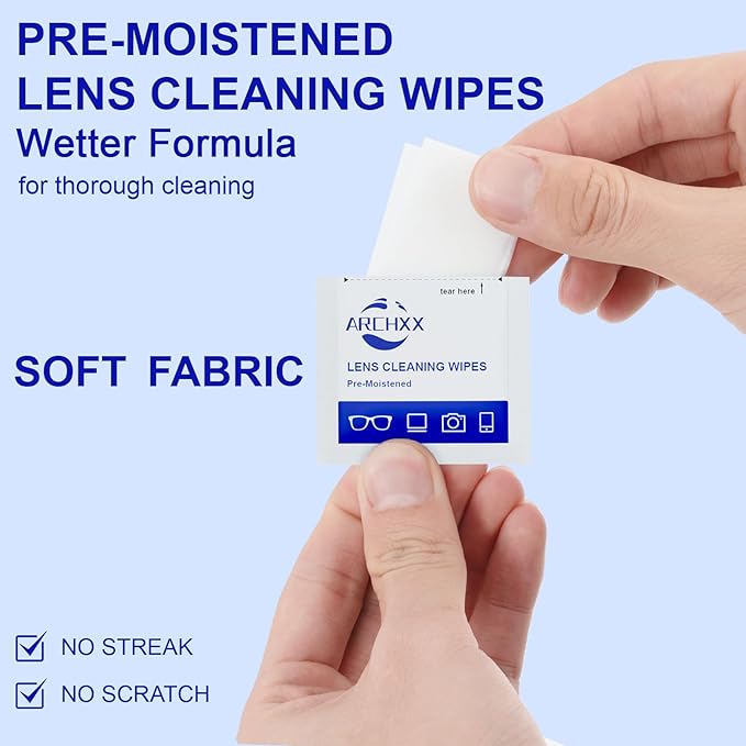 400 Count Lens Wipes for Eyeglasses, +1 Clip-On Pouch Microfiber Lens Cleaner, Individually Wrapped Pre-Moistened Eye Glasses Cleaner Wipes for Glasses, Sunglasses, Camera Lenses, Streak-Free