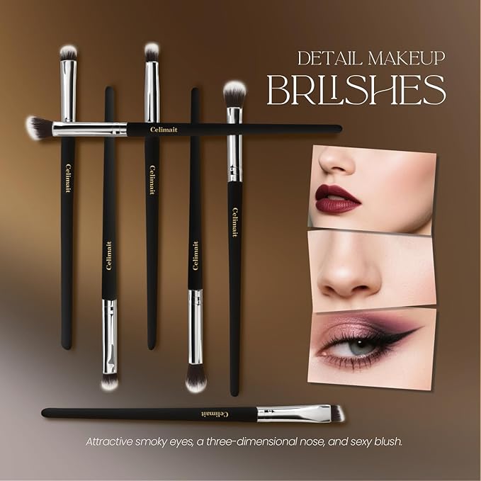 Makeup Brushes Set 12 Piece Professional & Beginner Friendly, Soft Synthetic Bristles for Face Eyeshadow Blending, Easy to Clean Travel Ready with Case, Ergonomic Wooden Handle (Dark Black)